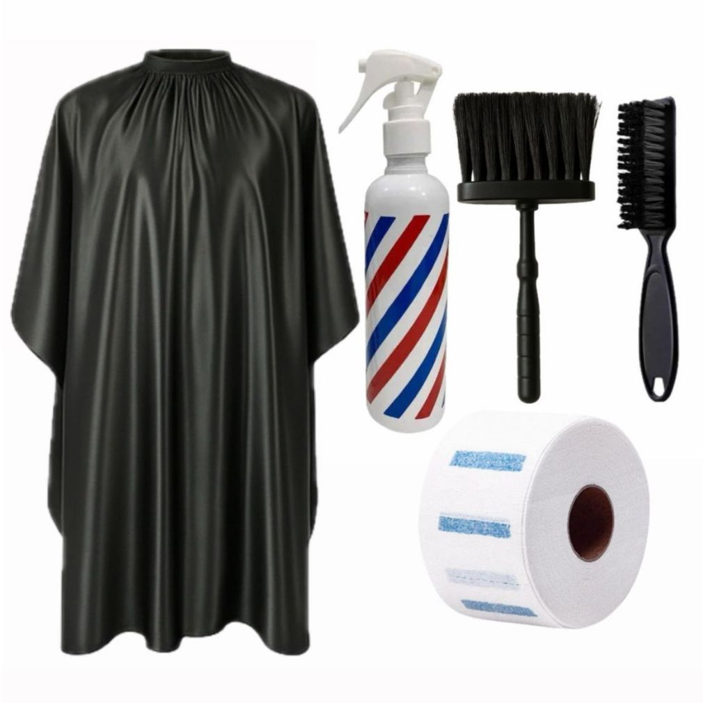 Kit Barbeiro Cabeleireiro Completo Capa De Corte Borrifador Escovinha 100 Golas