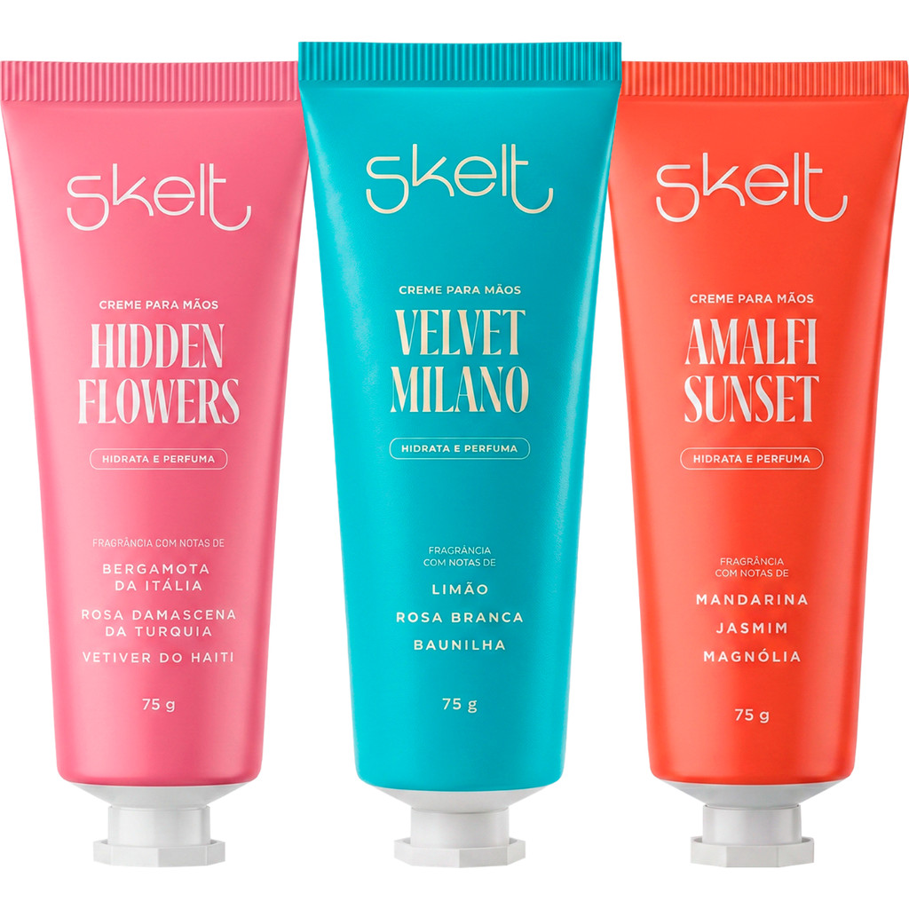 Kit 3 cremes de mão - Velvet Milando + Amalfi Sunset + Hidden Flowers