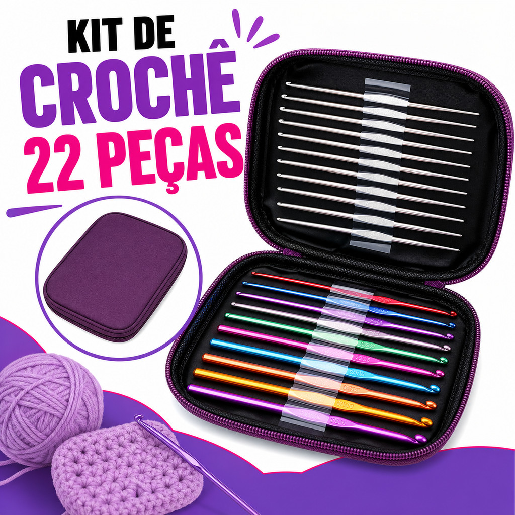 Kit 22 Peças Agulhas De Crochê Com Case Porta Agulhas - Agulhas Para Artesanato E Tricô