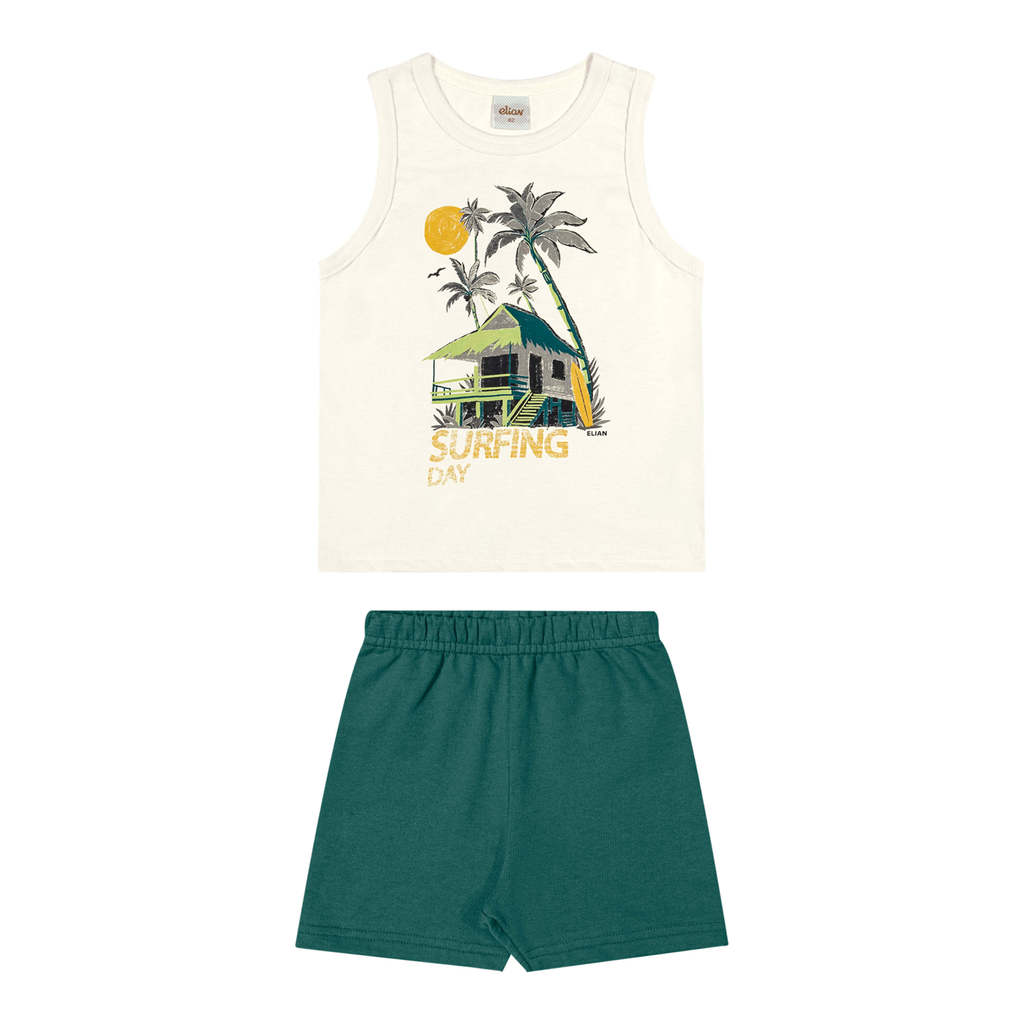 Conjunto Infantil Menino Regata Estampada Elian Bege
