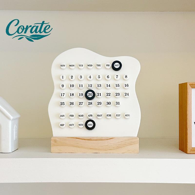 [Corate] 1 Peça Calendário Perpétuo De Madeira Montessori De Mesa Bonito Ajustável Semana Mês Data Display De Escritório
