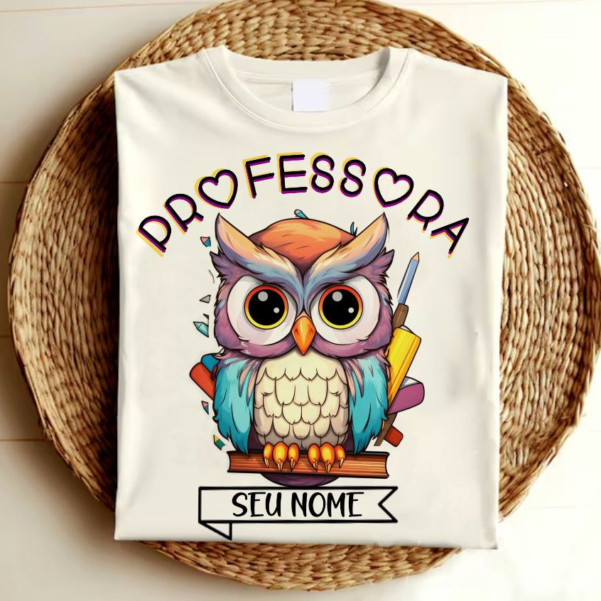 Camiseta Feminina Coruja Professora personalizada, T-shirt Blusa Baby Look pedagogia plus size