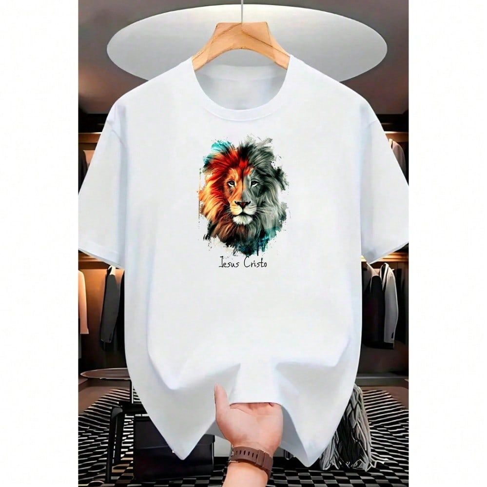 Camiseta Masculina e Feminina Camisa 100% Algodão Evangélica Estampada Leão Jesus Cristo Streetwear Promoção