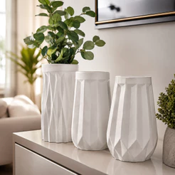 Kit 3 Garrafas Decorativas de Gesso Branco Vasos Decorativos Modernos Geométricos