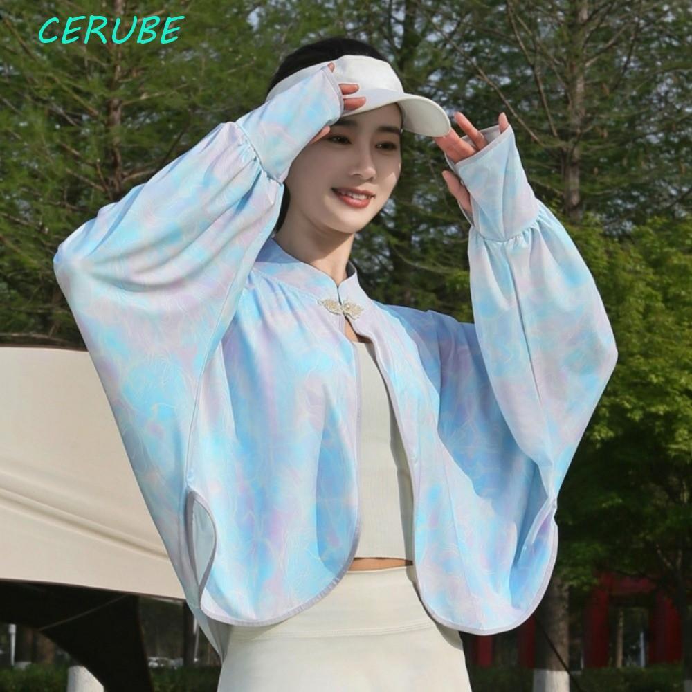 Roupas De Proteção Solar CERUBE , Xale Protetor De Manga Comprida De Seda Gelada , Capa UV Tie-dye De Cor Sólida