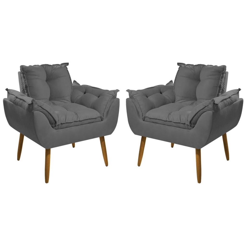 Kit 02 Poltronas Decorativas Opala Pés Palito - Sala