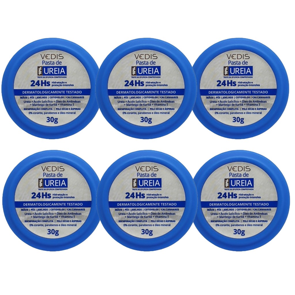 Kit 6 Pasta De Ureia 10% Ultra Hidratante 30G - Vedis