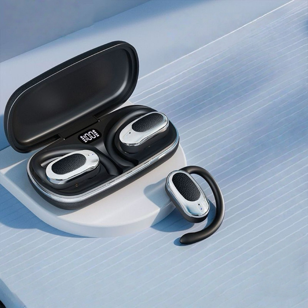 Fone Bluetooth Sem Fio com Gancho de Orelha + Display Digital | Fone Esportivo TWS com Case Carregador
