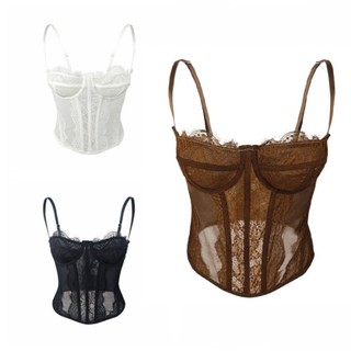 Camisola De Renda , Espartilho Oca Transparente , Regata Streetwear Sem Mangas , Tops Curtos Primavera Verão