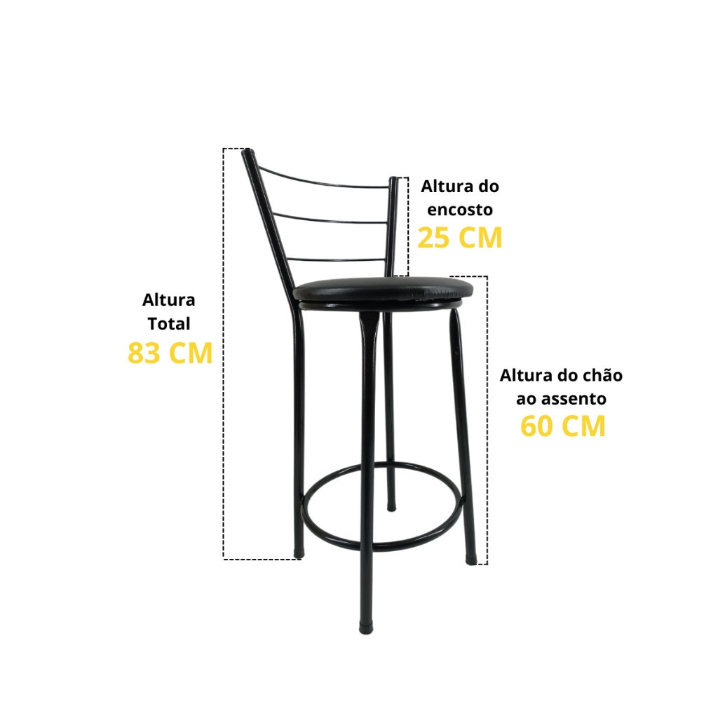 Kit Com 2 Banquetas Médias de 60cm Itália Preto Reforçada Para Festas Cozinha Bancada Reforçada (1 KIT POR COMPRA)