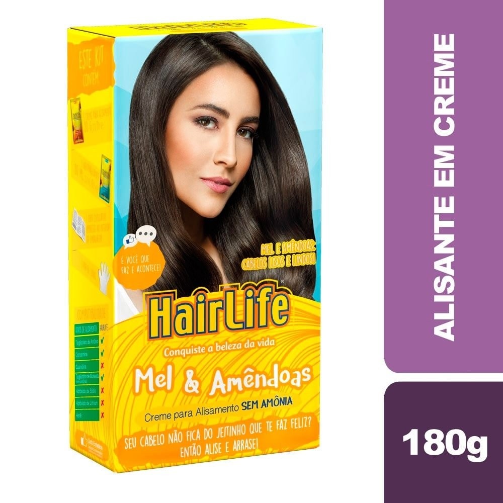 Alisante em Creme HairLife Mel e Amêndoas 180g em Oferta na Shopee