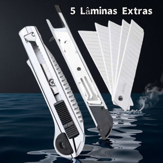 Estilete De Metal Profissional 18mm + 5 Lâminas Extras w-13 em Oferta na Shopee