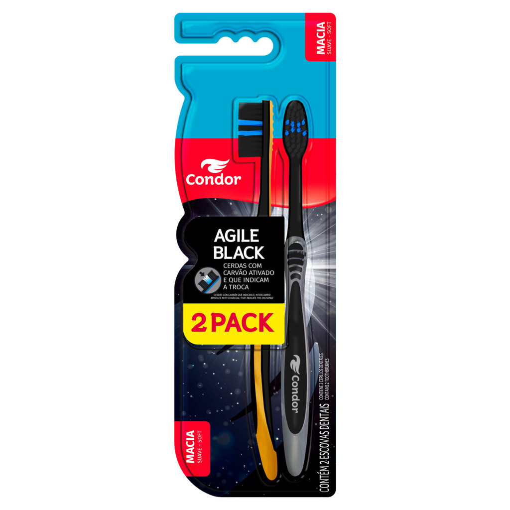 Escova Dental Macia Condor Agile Black 2 Unidades em Oferta na Shopee