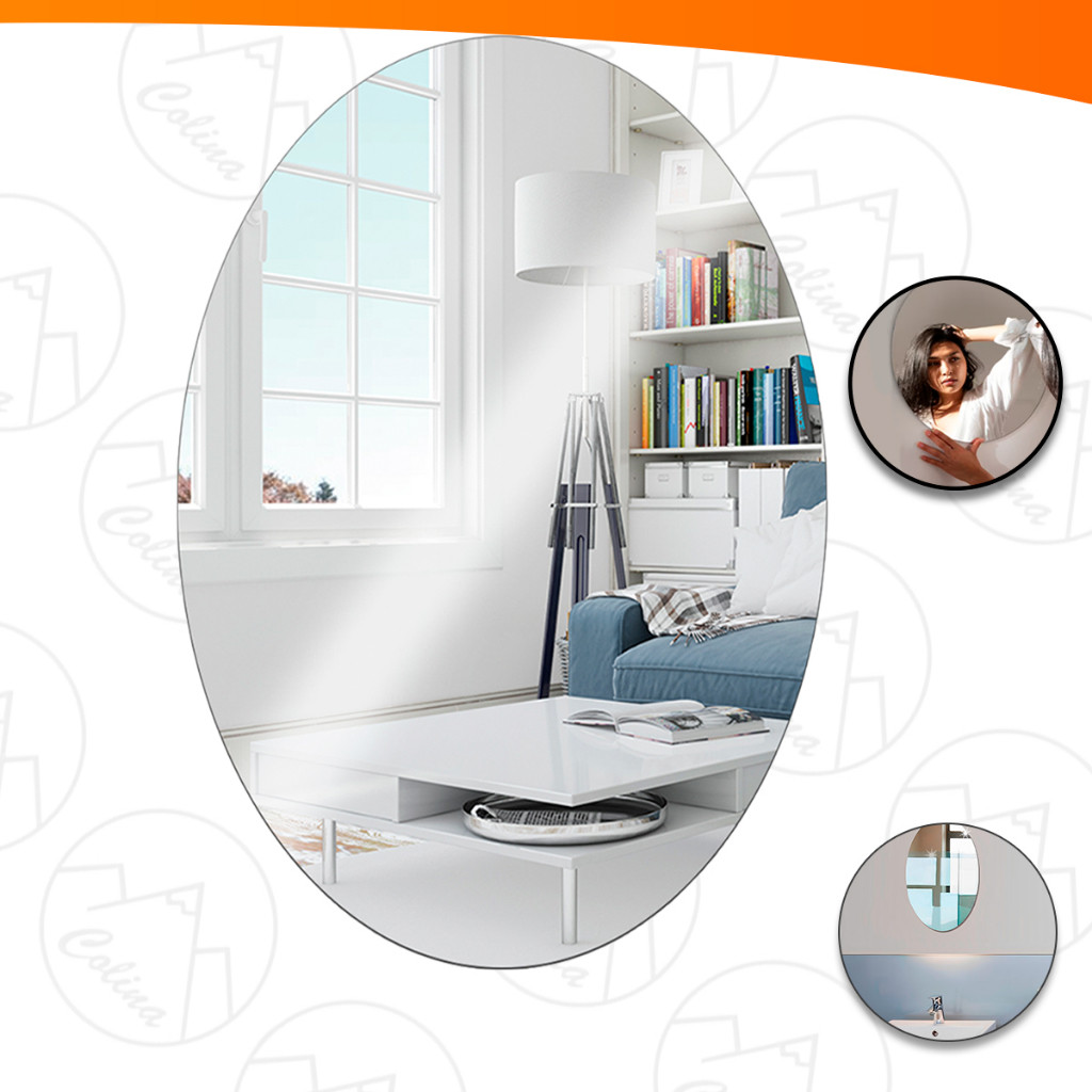 Espelho Adesivo Oval Plástico Grande 40x60cm Decorativo Acrilico  Nano Shop