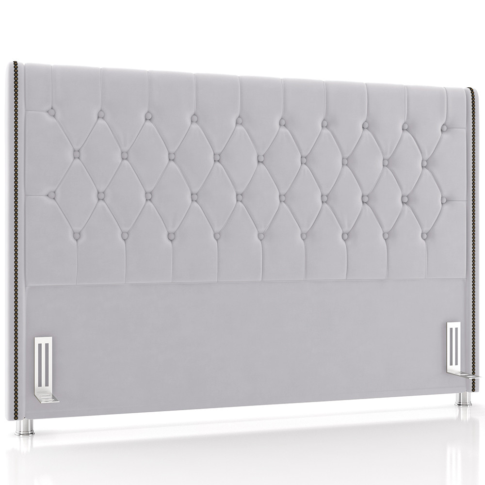 Cabeceira Cama Box King 195cm Estofada Frizza P05 Veludo Cinza - Lyam Decor