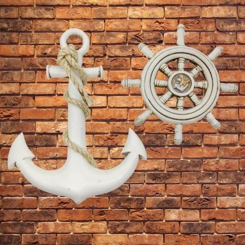 Âncora E Leme Timão Branco Decorativo Resina Artesanal