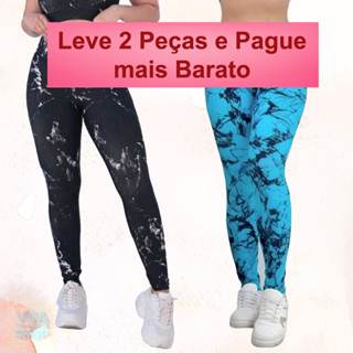 Kit  2 Calça Legging Feminina Marmorizada Fitness Academia Cintura Alta Ajuste Perfeito ao Corpo em Oferta na Shopee