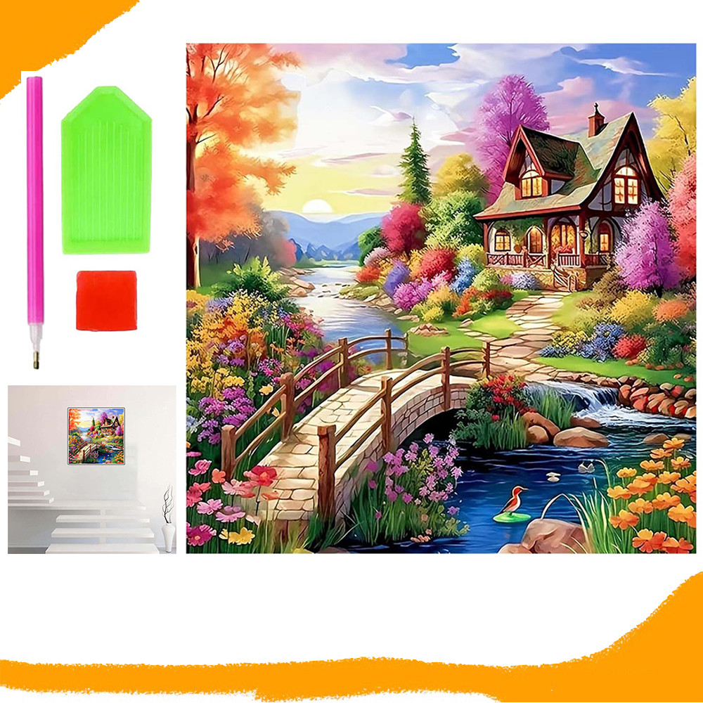 Casa de conto de fadas, diamantes quadrados, pintura com diamantes 5D, kit inicial para pintura com diamantes,30 x 30 cm em Oferta na Shopee