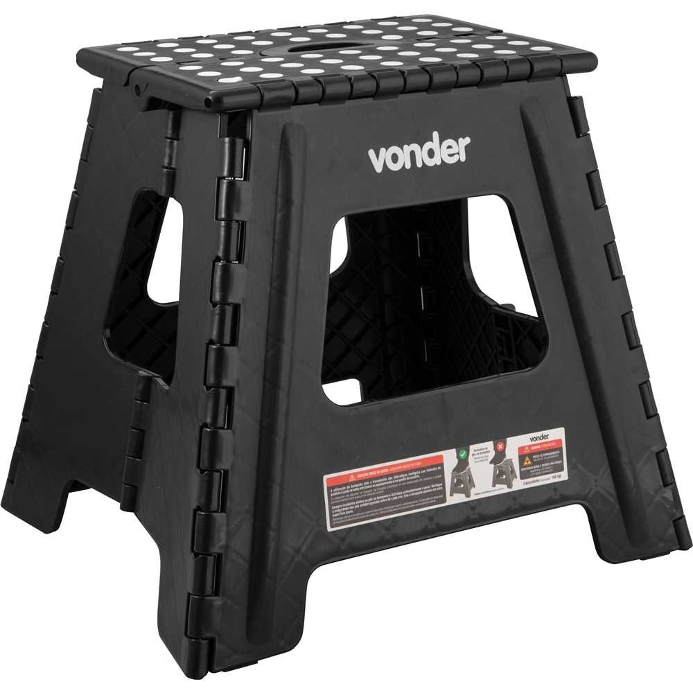 Banqueta Plástica Dobrável Preta Altura 360mm Vonder