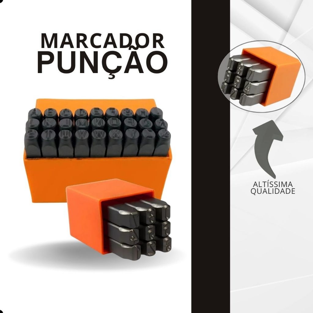 Kit Jogo Marcador Punção 3MM 36pcs Alfanumérico Letra Número Resistente Ideal p/ Marcações em Geral