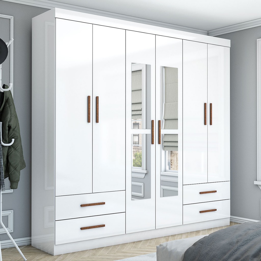Guarda-Roupa Casal Genova 6 Portas 4 Gavetas Com Espelho - Carioca Móveis em Oferta na Shopee