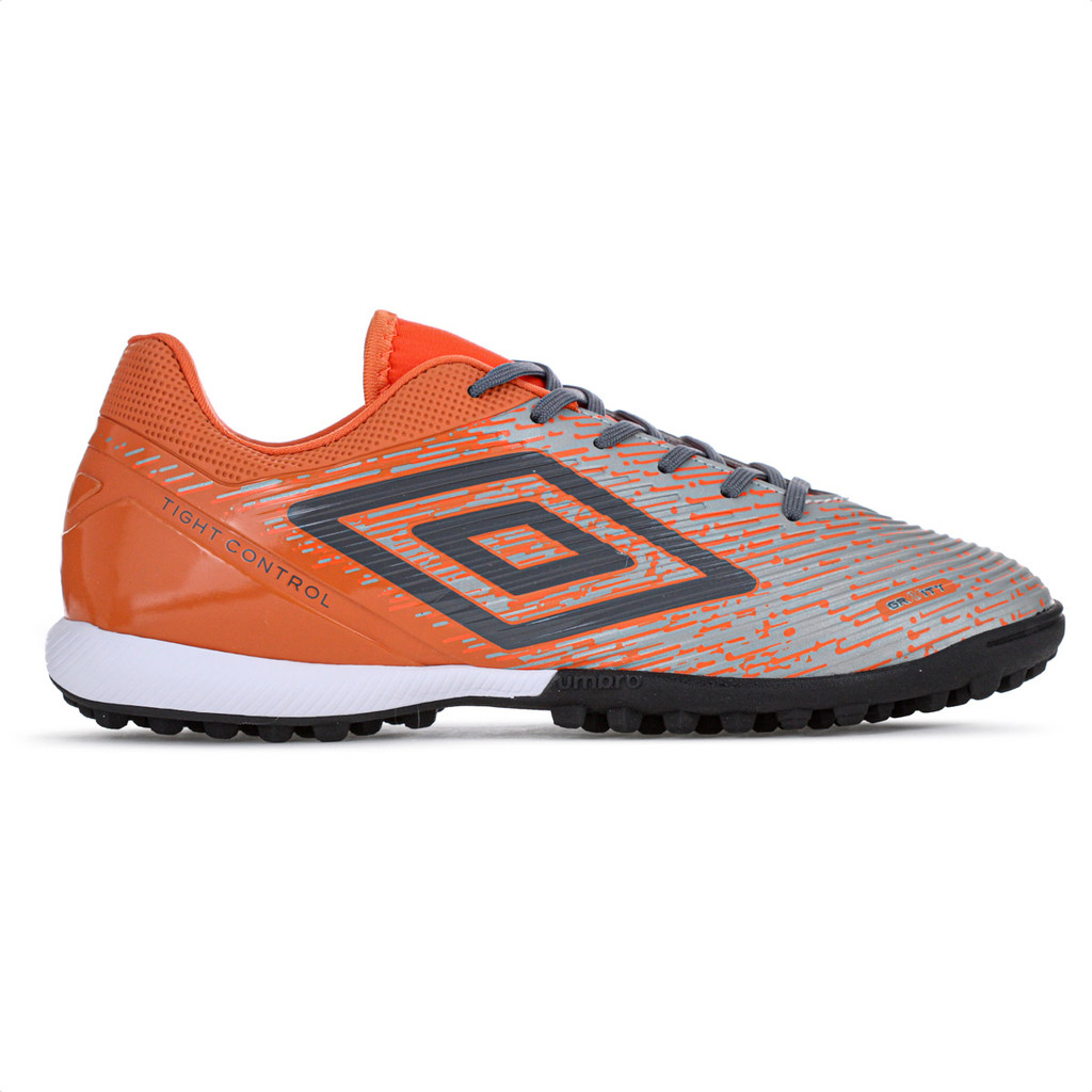 Chuteira Umbro Society Gravity Cinza e Laranja - Masculino