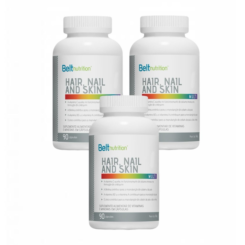 3x Belt Hair, Nail And Skin- Multi- Tamanho Família- 90cps