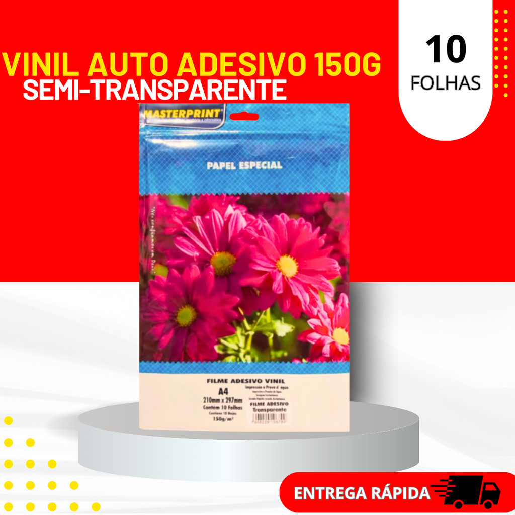 10 Folhas Papel VINIL Semi Transparente 150g A4 A PROVA D' ÁGUA Masterprint