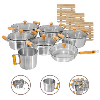 Jogo de Panelas Completo 10 Peças Alumínio Fundido Grosso Batido Polido em Oferta na Shopee