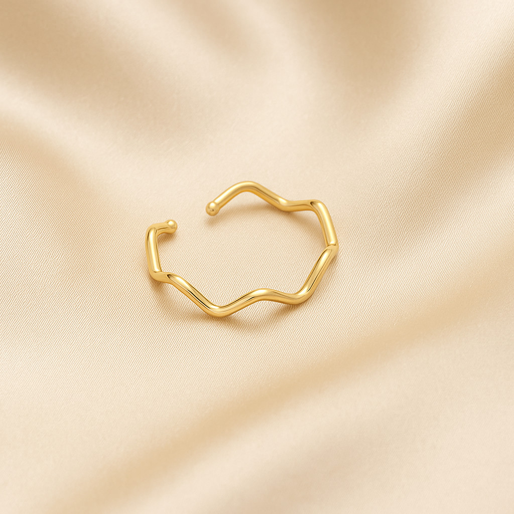 Anel Ondulado Aberto Feminino Ajustável Elegante Moda 2026 com Garantia Banhado a Ouro 18k
