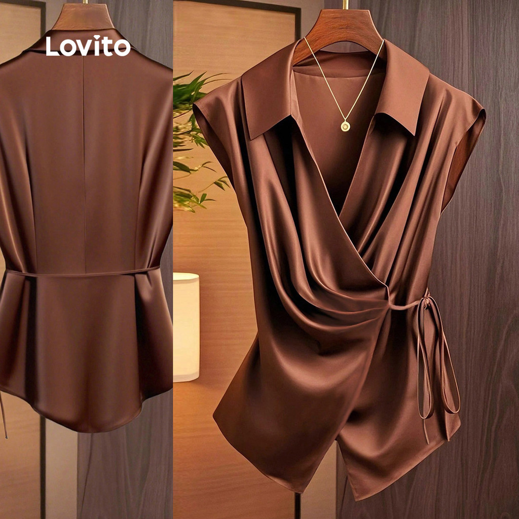 Detalhes do Camisa Casual elegante com cadarço lateral e remendo cruzado-BLB149P1D452
