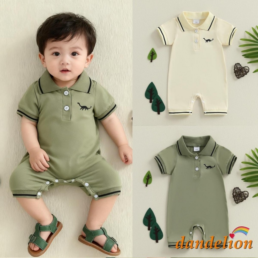 Macacões De Manga Curta Para Bebês Meninos – Roupas Fofas De Verão Com Meio Botão De Dinossauro