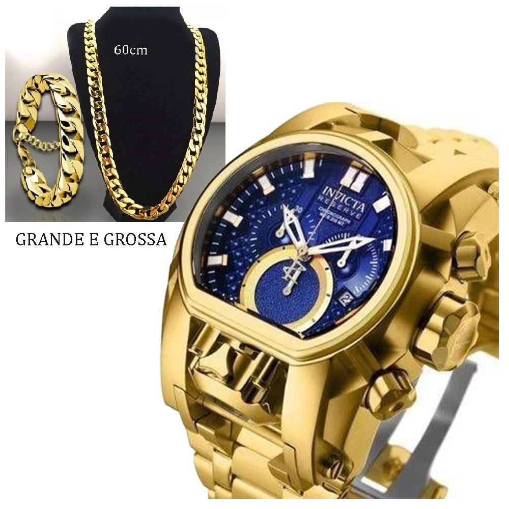 Relógio Masculino Marca Invicta Zeus Grande Pesado Combo Completo Corrente