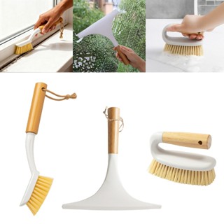 Kit 3 Peças de Limpeza com Cabo de Bambu – Escova para Cantos, Rodo e Escova de Mão Ergonômica em Oferta na Shopee