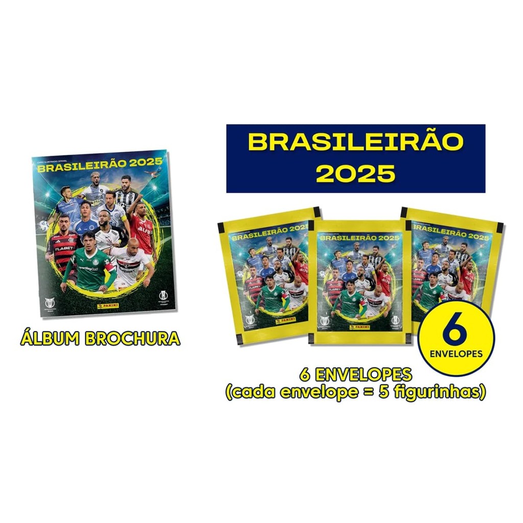Kit C/ 1 Álbum Brochura + 6 Envelopes de Figurinhas Brasileirão 2025