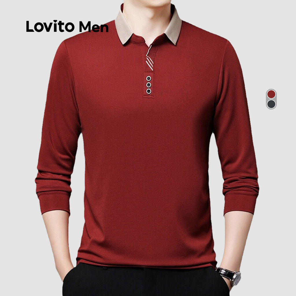 Lovito Men Camisa Polo Casual de Blocos de Cores com Botões para Primavera/verão para Homens LNE118149