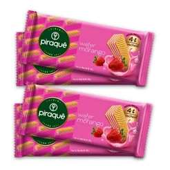 Kit 4un Pacote Biscoito Wafer 100G Piraquê Recheio Morango