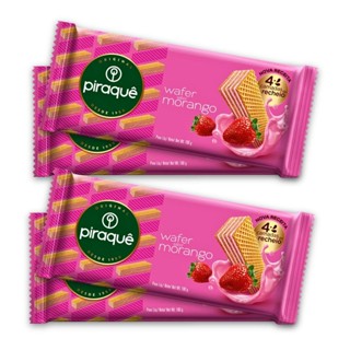 Kit 4un Pacote Biscoito Wafer 100G Piraquê Recheio Morango em Oferta na Shopee