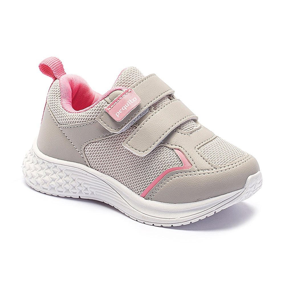 Tênis Infantil Menina Cinza Rosa Calce Fácil Leve Confortável Esportivo Casual Escolar 5203 Pequito