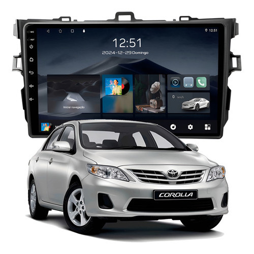 Imagem Multimídia Corolla 2009 A 2014 2ram+64gb Quadcore Carplay Android Gps Bluetooth QLED 9p
