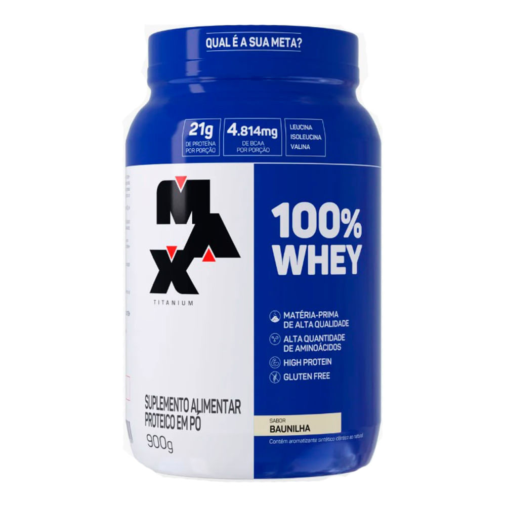 100% Whey Max Titanium Sabor Baunilha com 21g de Proteína 900g