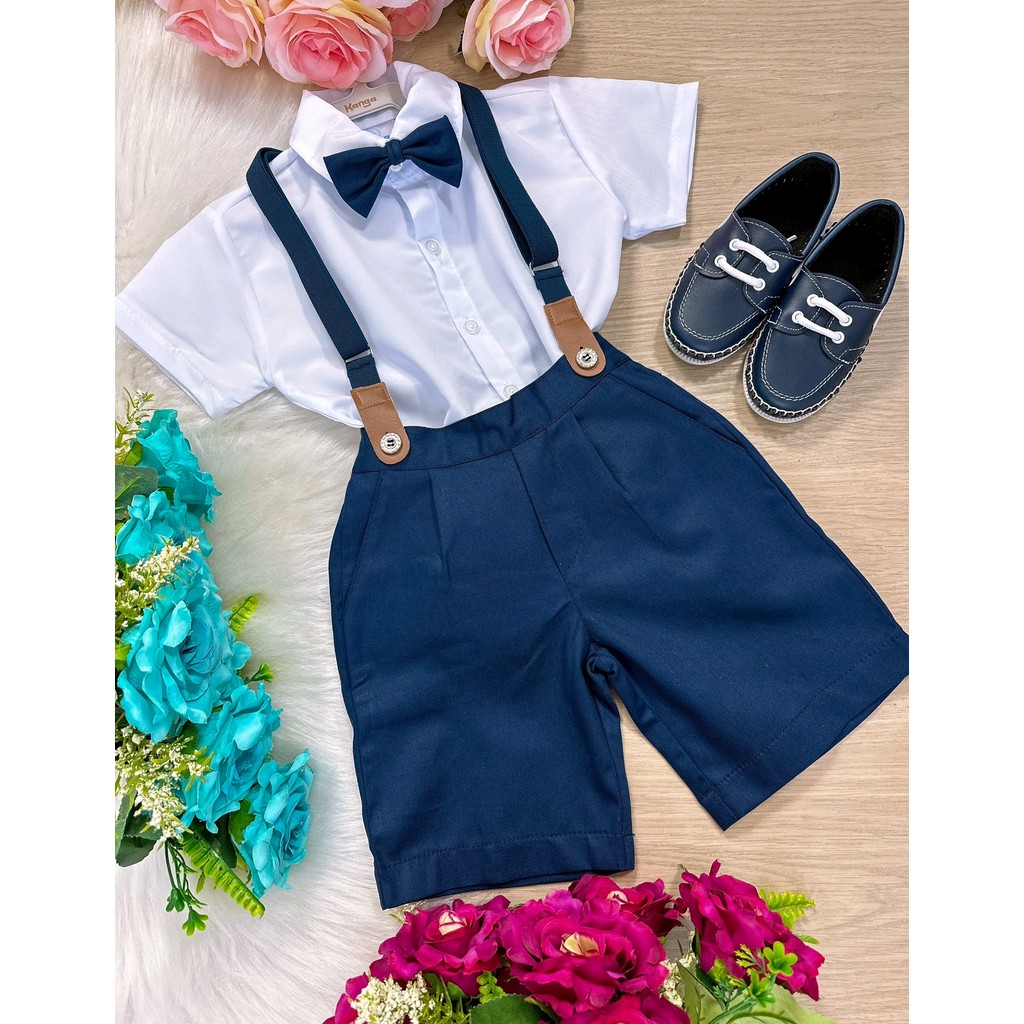 Conjunto Meninos Kanga Social Miguel Azul Marinho Suspensorio Shorts