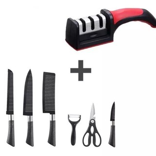 Kit 6 Peças Facas Churrasco Profissional Antiaderente + Amolador