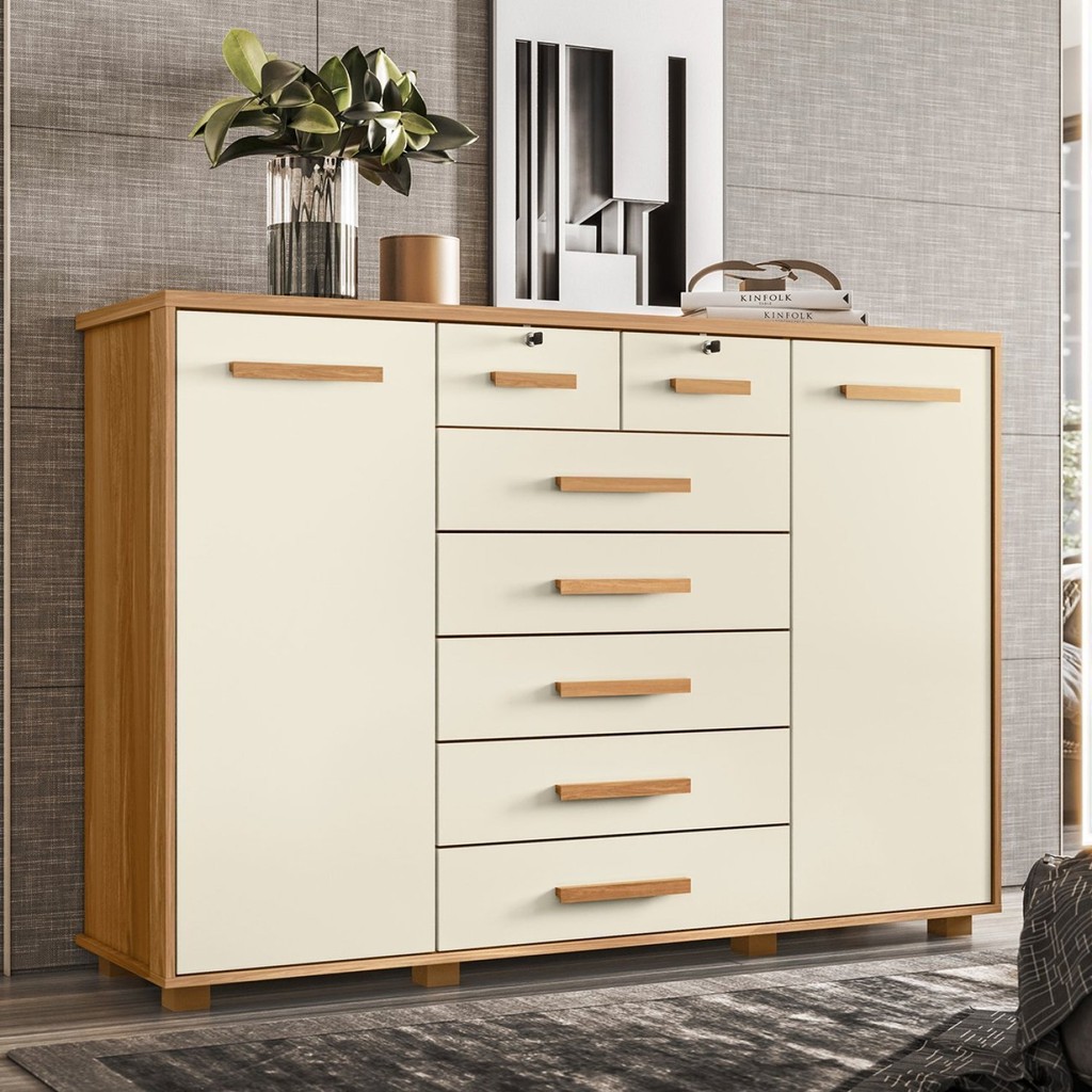 Cômoda 2 Portas 7 Gavetas Fontana Albatroz Cinamomo/Off White em Oferta na Shopee