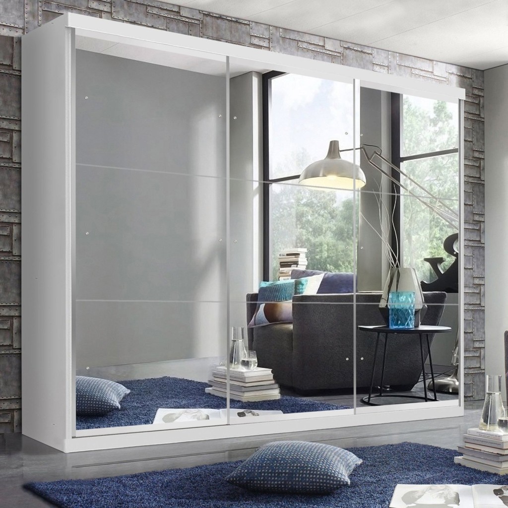 Guarda Roupa Casal Premium Elle 205,9cm com Espelho 3 Portas 4 Gavetas Espresso Móveis     Branco