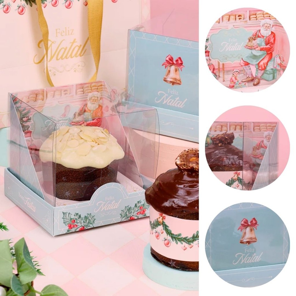 10 CAIXA PARA MINI PANETONE COM TAMPA DE ACETATO DOCE NATAL 5104 ( JANGO NATAL 2025 )