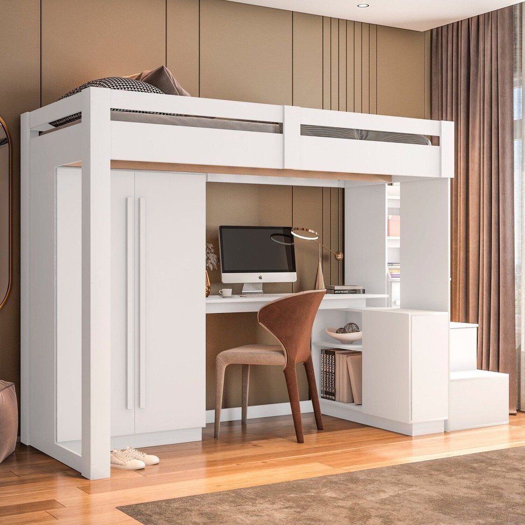 Cama Alta Office Adulto com Roupeiro e Escrivaninha Moon Yescasa em Oferta na Shopee