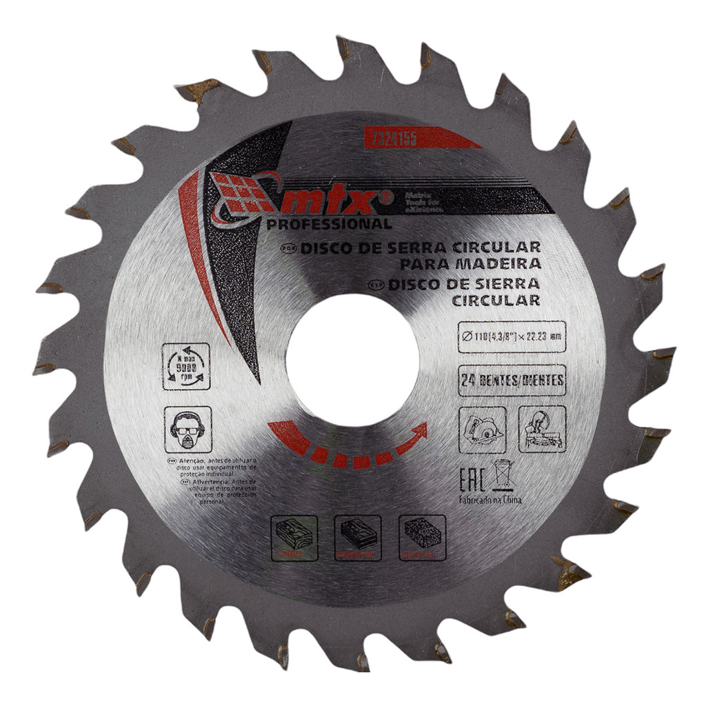 DISCO SERRA CIRCULAR PARA MADEIRA, 110MM (4,3/8POL.) X 22,23MM, 24 DENTES, ANEL DE REDUCAO, 1PC//MTX em Oferta na Shopee