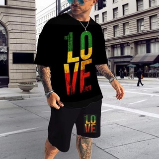 Kit Conjunto Masculino One Love Reggae Camiseta e Short Bob Marley Casual 100% Algodão