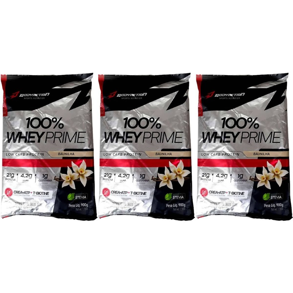 Kit 3X 100% Whey Prime - 900g Refil Baunilha - BodyAction